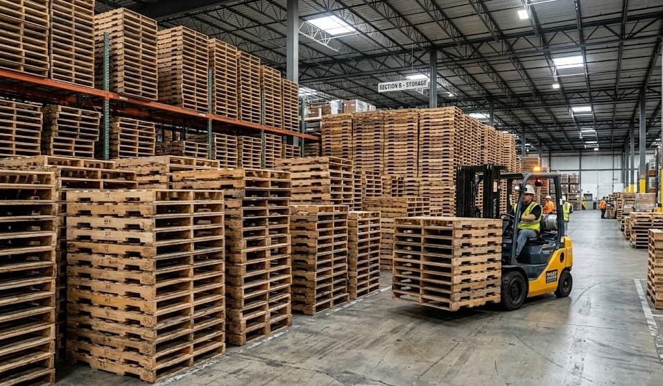 Stacked pallets ready for pricing and delivery